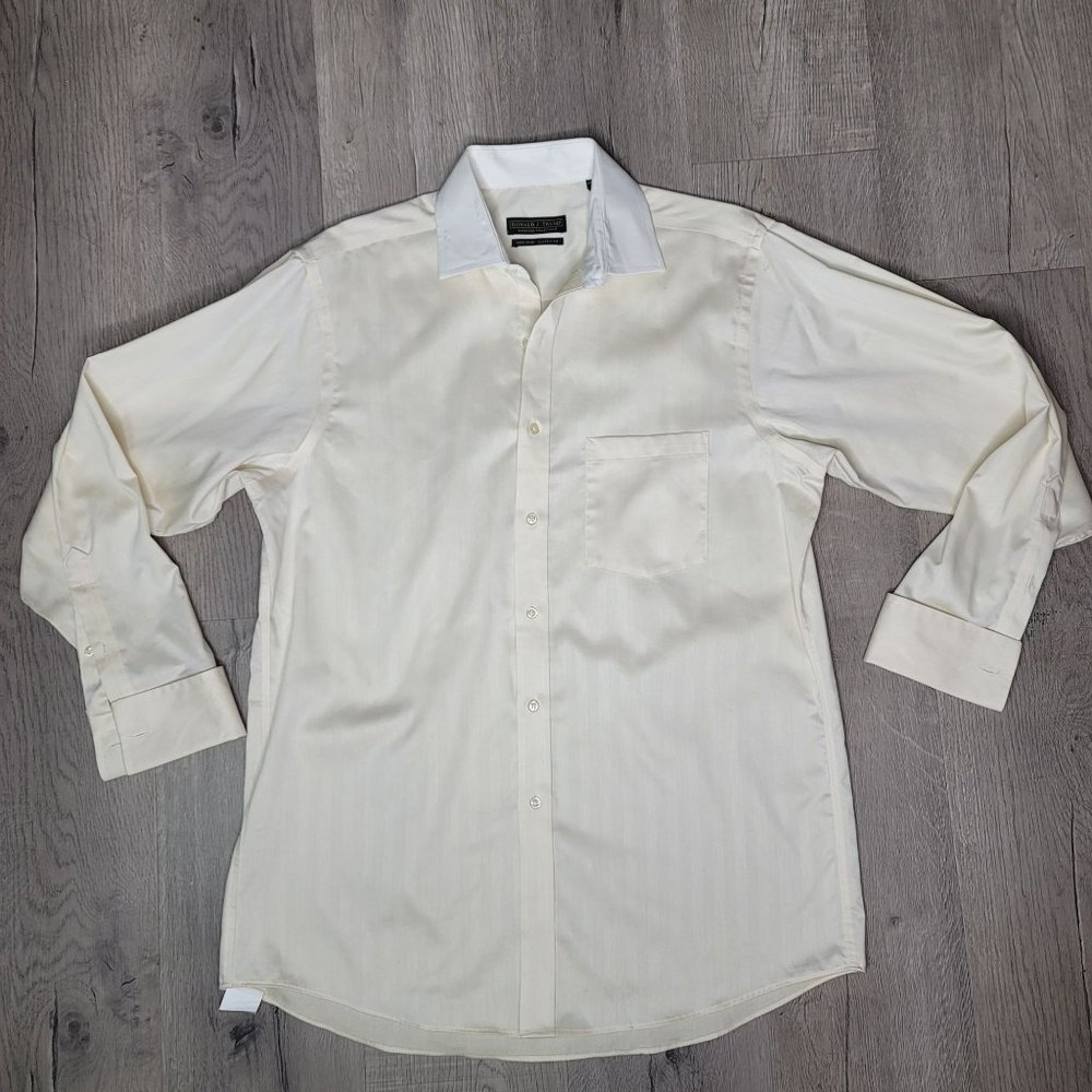 Donald Trump Signature long sleeve dress shirt off white yellow with white trim